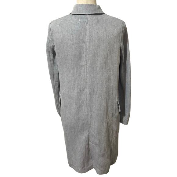 Zara Linen Duster Trench Coat Jacket Button Front Pockets Blue White Women’s S - Picture 8 of 16